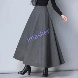 Women Long Skirt High Waist Skirt Female Casual Thick Warm A-Line Maxi Skirts - Picture 1 of 31