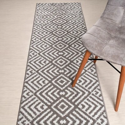 Non Slip Hallway Runner Rug with Rubber Backing, Custom Length, Chevron Grey - Image 1 of 4