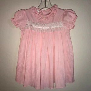 Vintage SEARS Pink Pleated Sophie Dress Eyelet Lace Trim Large 32-36" 27-32 lbs - Picture 1 of 11