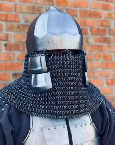 Mittelalter Rüstungshelm 16 Gage Stahlkettenhemd Helm LARP SCA, zollfrei - Bild 1 von 2