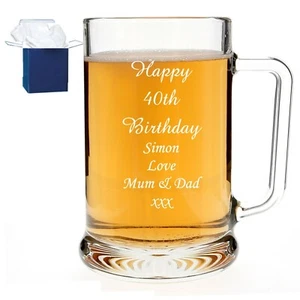 Personalised Engraved Pint Beer Glass Tankard 30th,40th,60th Birthday Dad Gift - Picture 1 of 5