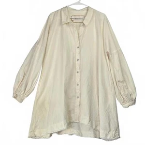 Camisa Free People Marfil Grande Abotonada Mini Vestido Dobladillo Crudo Algodón Talla L - Imagen 1 de 12