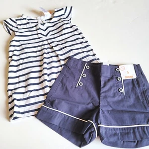Gymboree Girls sz 5 Parisian Afternoon Sailor Shorts & Navy Striped Tee Set NWT - Picture 1 of 4