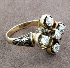Georgian 14k Yellow Gold Enamel .90tcw Old Miner Diamond Ring 6.25 - Picture 1 of 10