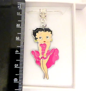 Betty Boop Cerise Pink Posh Dress Charm Pendant Necklace in white Box Gift - Picture 1 of 3