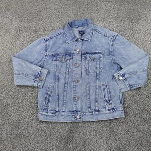 Gap Jacket Girls L Blue Jean Denim Flap Pocket Western Biker Trucker Bomber Coat - Picture 1 of 11