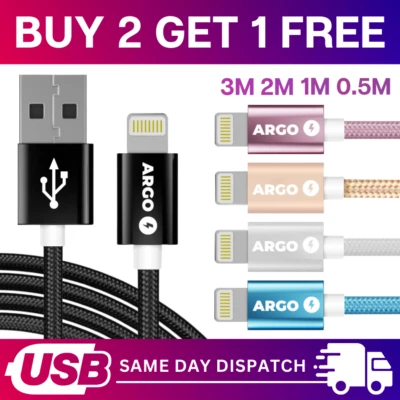 For iPhone Charger Cable USB Cable Adaptor 1M 2M 3M Charging Lead Data Sync iPad - Image 1 of 4