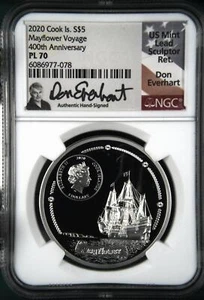 2020 COOK ISLANDS Silver $5 NGC PL 70 Mayflower Voyage 400th Anniversary  - Picture 1 of 2