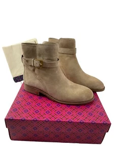 Tory Burch Womens Brooke Beige Suede Block Heel Ankle Boots Booties Shoes NIB 9 - Picture 1 of 10