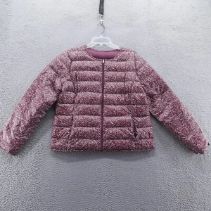 Lands End Womens Down Fill Puffer Jacket Large Red Speckled Quilted Packable Bag - Picture 1 of 12