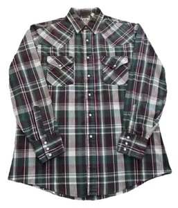 VTG ELY CATTLEMAN Mens Snap Button Up Plaid Cowboy Western Shirt Size 16/34 (L) - Picture 1 of 20