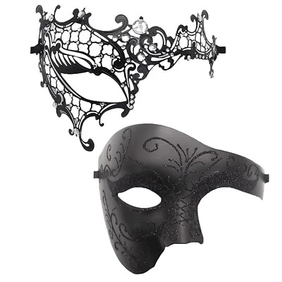 2Pcs Couple Venetian Mardi Gras Masquerade Mask Halloween Costume Half Face Mask - Image 1 of 4
