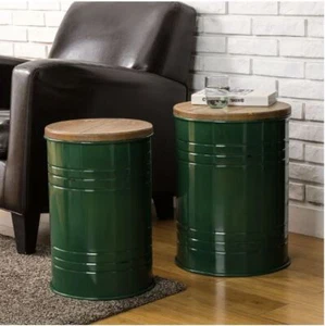 Glitzhome Wood 19 inch Green Sofa Accent Side End Table with Storage Set of 2 - Picture 1 of 3