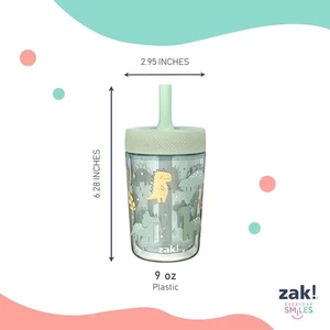 Paquete de 2 vasos Zak Designs Capri para niños pequeños, 9 oz tazas para sorber dino/burbuja a prueba de fugas - Imagen 1 de 9