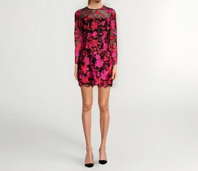 $595 Mini Vestido Milly’s Scottie Floral Malla Encaje Bordado Talla 2 Rojo Rosa Negro Foto 1 de 4