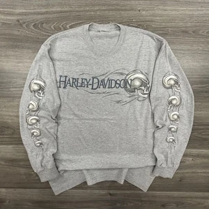 Vintage Harley-Davidson Hemd Herren Large Langarm Skull Flames Biker Y2K - Bild 1 von 7