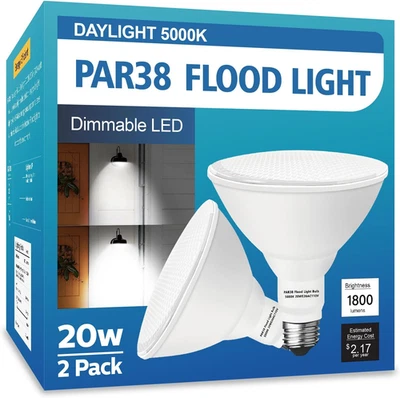 PAR38 LED Outdoor Flood Light Bulbs 2 Pack，Dimmable 20W(200W Equivalent) E26 Bas - Image 1 of 4