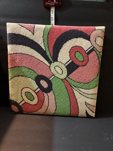 SIGNED Vintage MCM 60s Board Mounted Needlepoint Art 16" Abstract Bright Circles - Picture 1 of 3