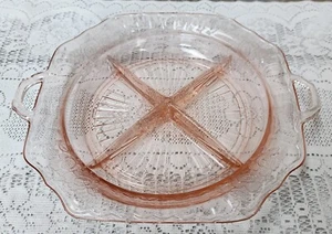 Mayfair Offen Rose Relish Schale Anchor Hocking Rosa Glas Geteilt Tablett 10" Quadrat - Bild 1 von 7