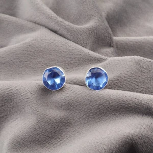 Orecchini a goccia tondi nascita dicembre tanzanite naturale argento sterling 925 gioielli - Foto 1 di 8