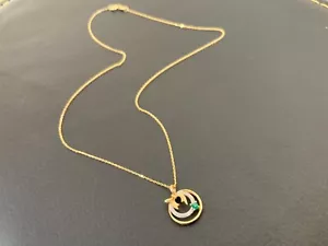 18K Gold Emerald Diamond Pendant Necklace Length 15 Inches - Imagen 1 de 10