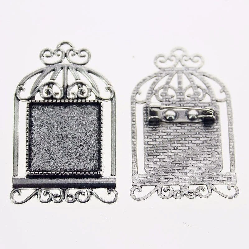4pcs Tibetan Silver Color Squared 20x20mm Cabochon Settings Brooch Design XA008 - Image 1 of 1