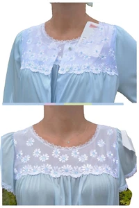 Juego de Camisón SHADOWLINE, Peignoir Flor Margarita Azul con Bata, Nuevo de Lote Antiguo con Etiquetas De Colección - Imagen 1 de 10