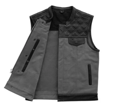 Men’s Biker Vest Hunt Club Leather Diamond Quilted Motorcycle Denim Style Vest - Image 1 of 3