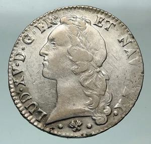 1767 L FRANCE King LOUIS XV Headband Antique OLD French Silver Ecu Coin i84863 - Picture 1 of 3
