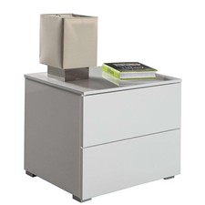 COMODINO COMO' CON CASSETTO LACCATO BIANCO LUCIDO GUIDE IN METALLO 55X44Xh 44 Cm