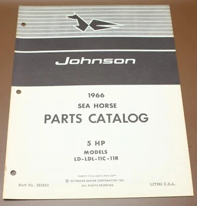 1966 Johnson Motors 5 HP Outboard Parts Catalog LD-LDL-11C-11R Sea Horse - Picture 1 of 3