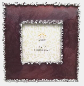 S. Sunflower Purple 3x3 Inch Photo Frame With Silver 3D Design Border Easel Back - Picture 1 of 4