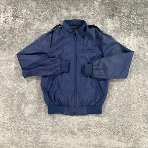 Vintage Cafe Racer Jacket Boys Large Blue Full Zip 80s Private Club Moto Bomber - Picture 1 of 12