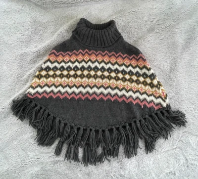 Poncho de cuello alto tejido gris oscuro H&M para niñas talla: 8-12 Foto 1 de 4