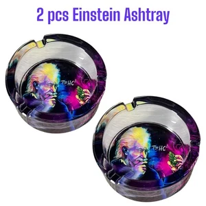 2 pcs Glass Ashtray Set 420 Einstein Ash Tray Rolling Smoke Grinder Tobacco - Picture 1 of 6