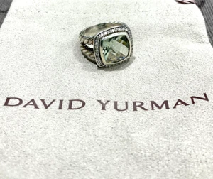 DAVID YURMAN Authentic Sterling Albion 16mm Prasiolite Diamond Ring Lists $1100 - Picture 1 of 6
