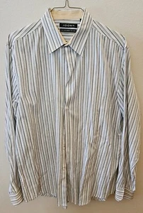 Axist Long Sleeve Shirt Mens XL White, Stripes in Yellow/Green, Slim Fit - Picture 1 of 3