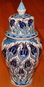 12"x6" Turkish Blue Handmade Iznik Tulip Floral Pattern Ceramic Jar Urn Canister - Picture 1 of 6