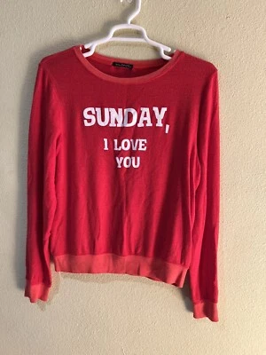 WILDFOX “SUNDAY, I LOVE YOU” Red Baggy Beach Jumper Sweater Sz M B1 - Image 1 of 4