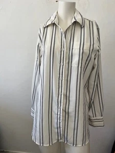 Ellen Tracy Black white Stripe button down long sleeve dress shirt blouse - Picture 1 of 8