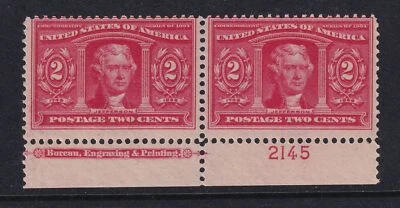1904 Sc 324 Louisiana Purchase 2c MLH full OG plate number & imprint pair (XA - Image 1 of 2