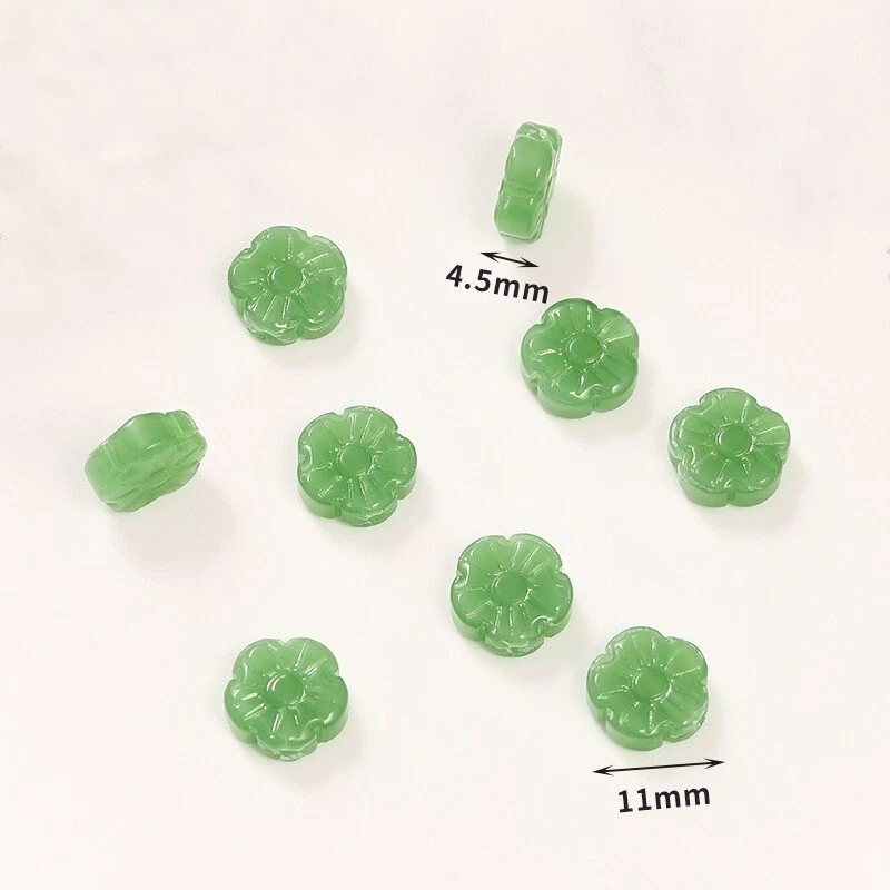 100Pcs Manmade Green Jade Plum Blossom Flower Pendant Beads 11x4.5mm DIY Jewelry - Image 1 of 2