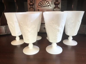 Fostoria Milk Glass Grape Pattern Iced Tea Glasses Set of 6 - Picture 1 of 6
