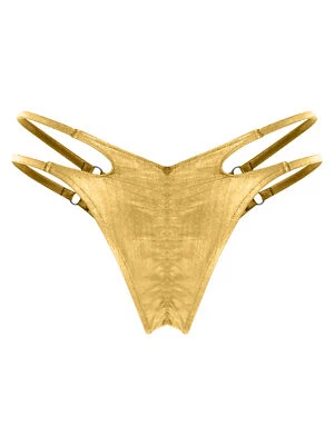 Para mujeres Brillantes Metálicos Bikini Calzoncillos Huecos Tanga Traje de Baño Ropa de Fiesta Foto 1 de 3