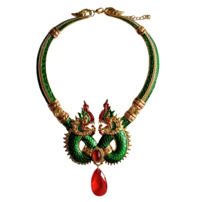 Collar Naga Amuleto Dragón Mágico Joyería de la Suerte Colgante Verde Talismán Buda Foto 1 de 4