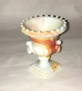 Vogue Mercantile 3" Tall Orange White Marbled Slag Urn Vase - Picture 1 of 2