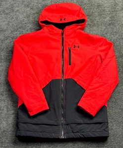 Under Armour Boys ColdGear Jacket Youth Large Red Black Hooded Storm - Picture 1 of 15