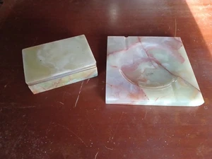 Vintage marble oynx ashtray and cigarette box - Picture 1 of 2