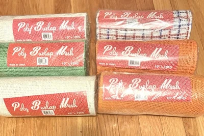 Poly Burlap Mesh  10 inch Burlap Deco Mesh 6 New Rolls Lot - Image 1 of 3