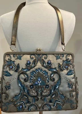 Stunning Christiana Beaded Rhinestones Silk Purse Large Shoulder Jeweled Bag EUC - Image 1 of 4